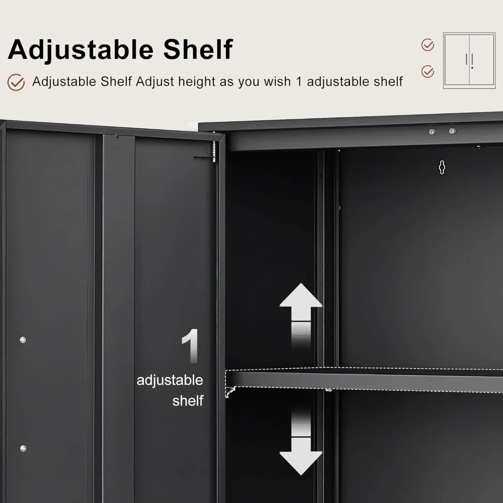 خزانة تخزين آمنة ذات بابين مثبتة على الحائط مع مقبض لاستخدام المرآب