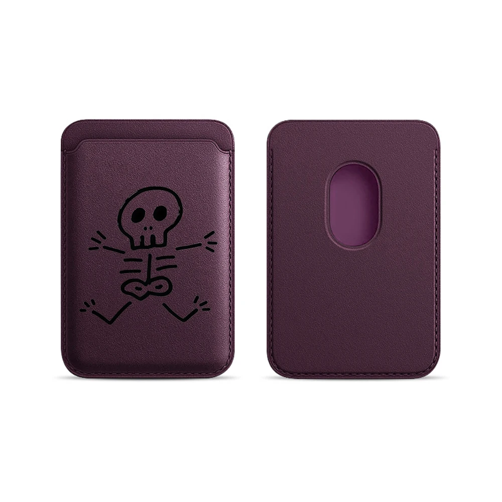Künstlerische Totenkopf-Leder-Kartenhülle für Magnetische Hüllen, Geeignet für alle iPhones, für Magsafe-Karten-Handytasche – Detail 12