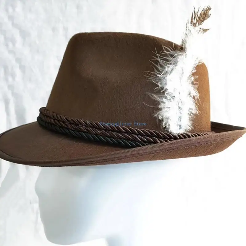 

652B Fashion Western Felt Fedora Hat Wide Octoberfest German Jazzs Hat