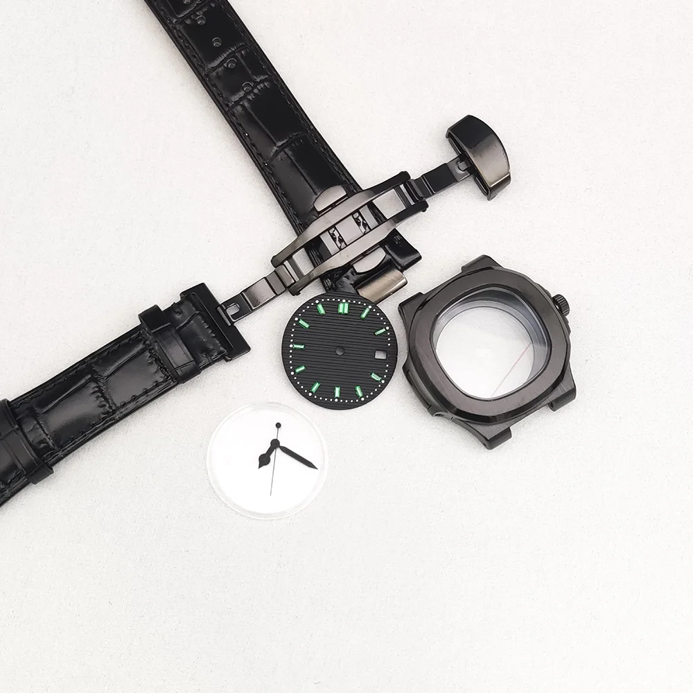 40mm PVD Black Coated NH35 Watch Case, Sapphire Crystal Exhibition Back Luminous Hands Stripe Dial, Hot Sale DIY Mod Build