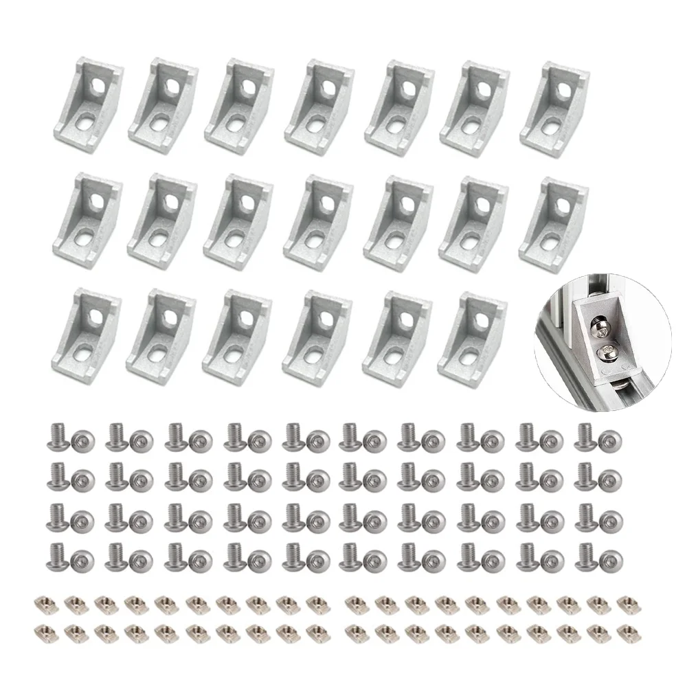 Aluminum Profile Series 2020 Corner Bracket Right Angle with T-Nut Hexagonal Head Screws Corner Brace L Shape Angle Bracket