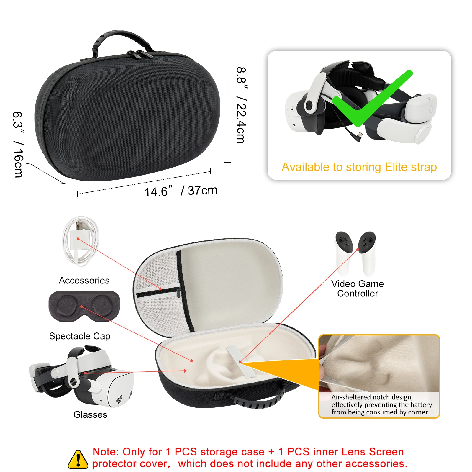 Carrying Travel Protective Case for Meta Quest 3/Quest 3S VR Glasses Waterproof Hard Shell Portable Carry Storage Case