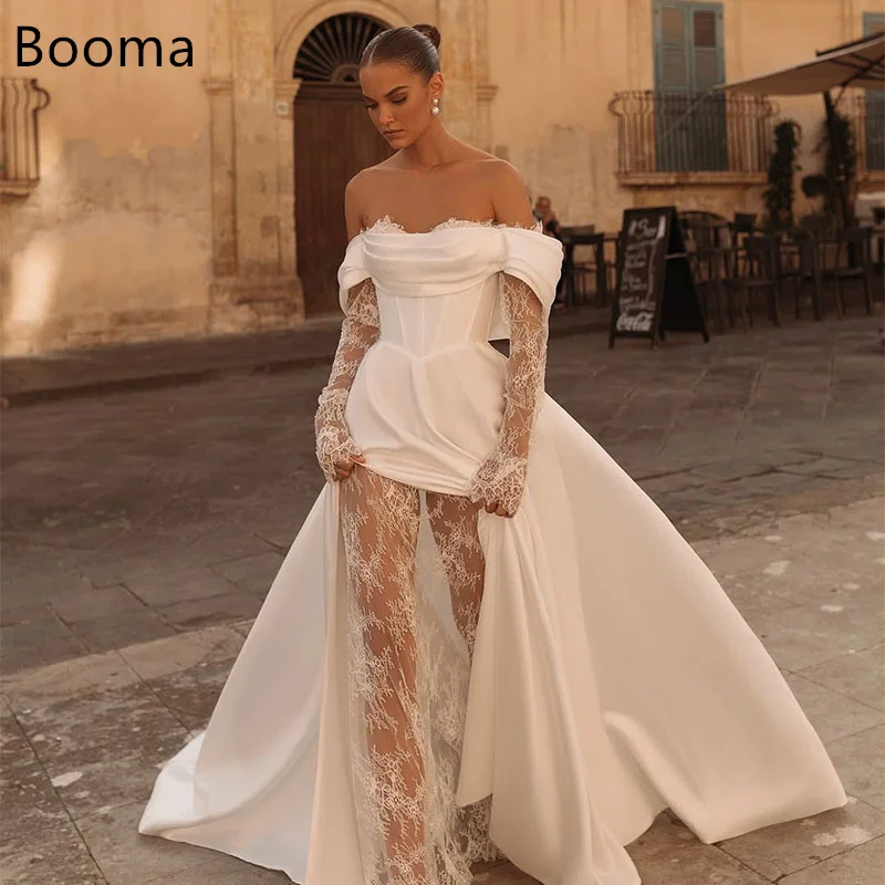 

Booma Simple Lace Wedding Dresses Brides Prom Gown A-Line Off The Shoulder Sleeveless Dreess Customize 2024