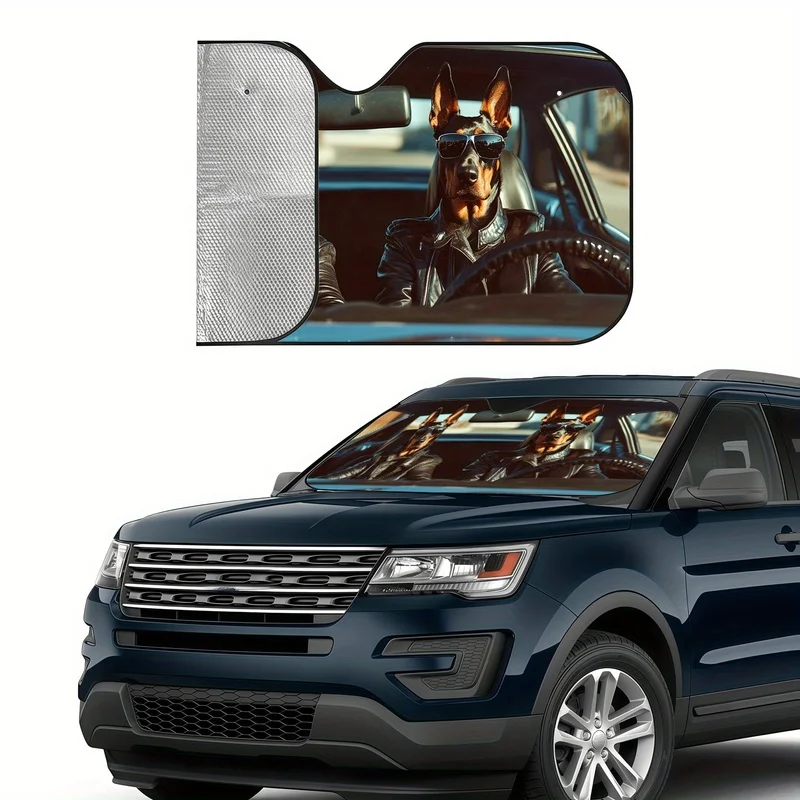 1pc Printed with Cool Doberman Pattern Car Sun Visor, Reliable And Scratch-Proof, Keeping Car Temperature Pleasant
