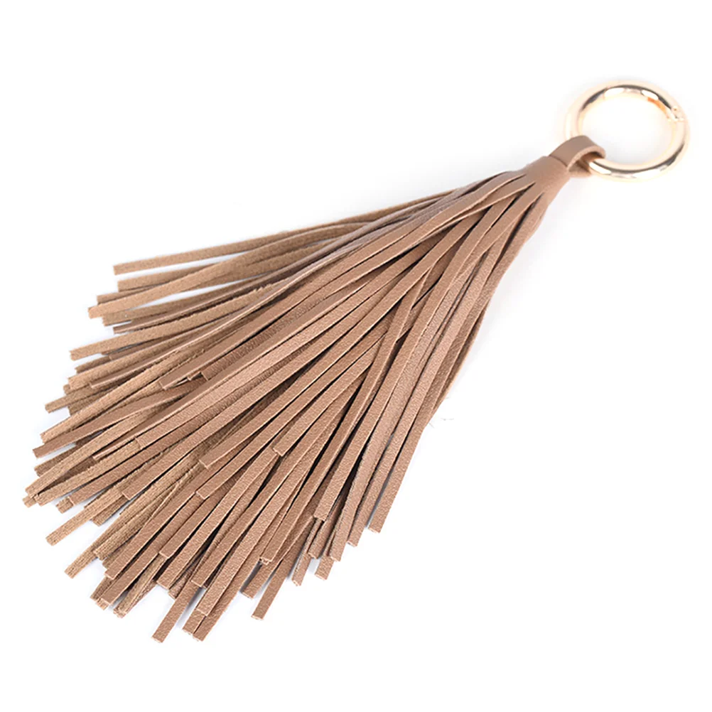 Pendant Keychain Women Handbag Key Chain Ring Holder Charm PU Tassels Bag Accessories (Coffee)