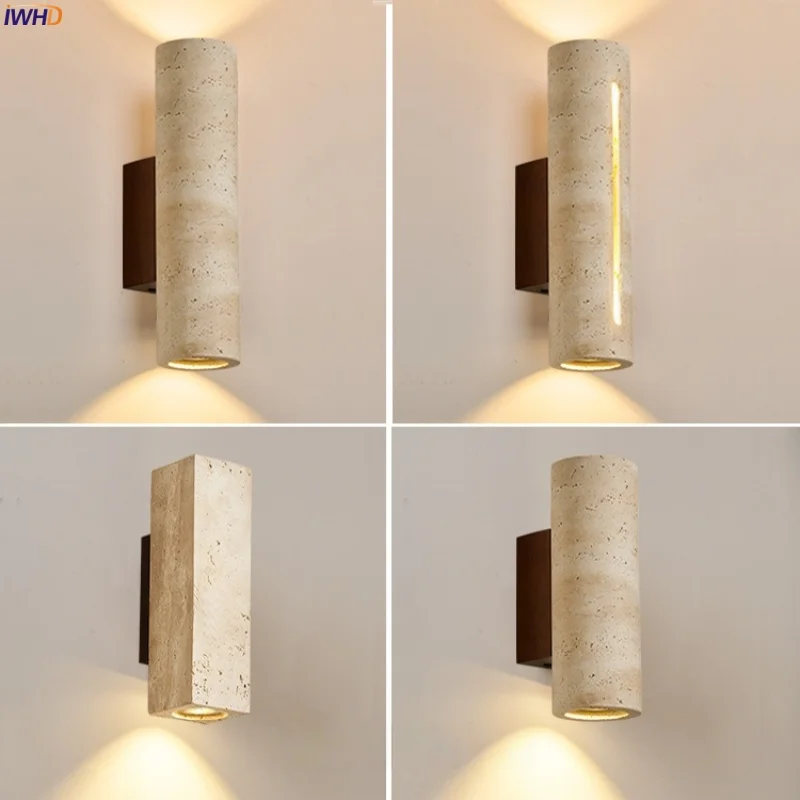 

IWHD Columnar Stone LED Wall Lights Decoration Living Room Bathroom Interior Lighting Japan Vintage Bedside Lamps Lampara Pared