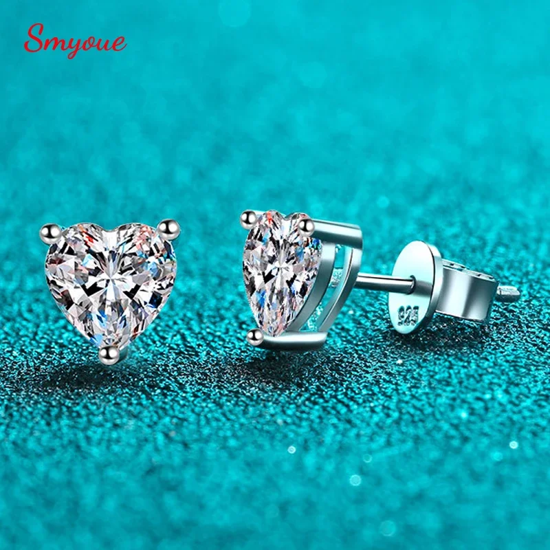 

Smyoue 4ct 2ct 1ct Heart Cut Moissanite Stud Earring for Women Luxury Sparkling Wedding Jewelry 100% 925 Sterling Silver Earring