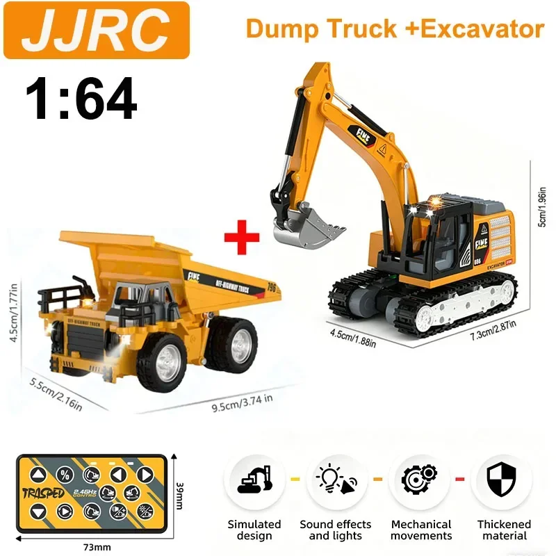 JJRC 1:64 2.4G MINI RC Excavator Engineering Vehicle Alloy Desktop RC Dump Truck Remote Control Excavator Engineering Car Toys