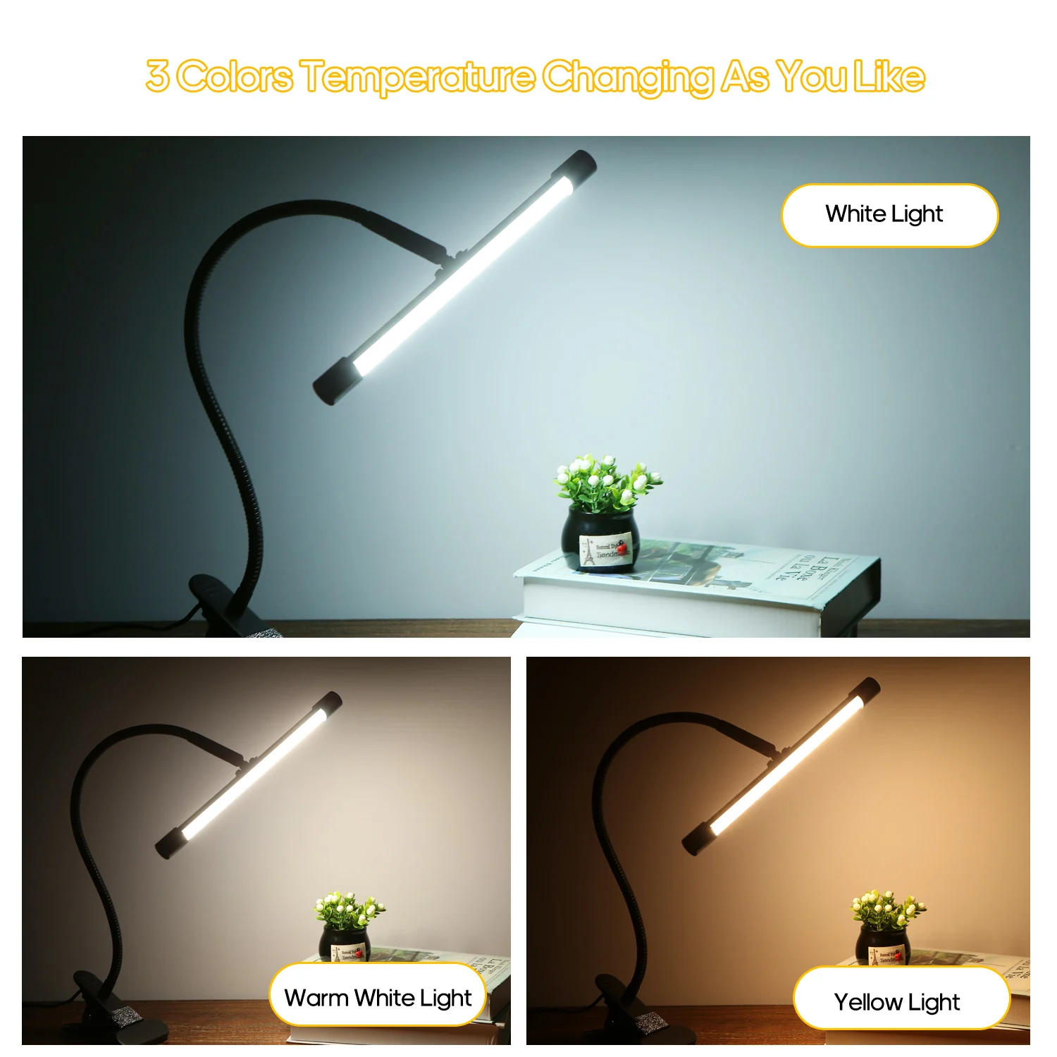 LED Desk Lamp Foldable 10Levels Dimmable Table Lamp DC5V USB Powered table Light 7W night light Clamp Clip dimming portable lamp