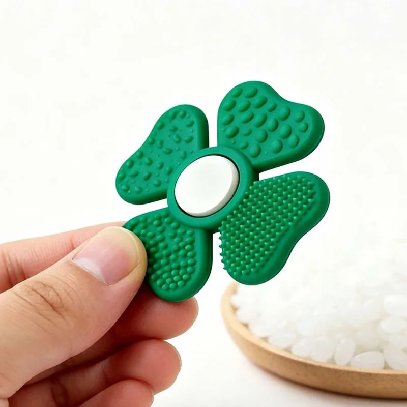 NEW Four Clover Fidget Spinner Textured Stress Relief Silicone Sensory Worry Stones Calming ADHD Autism Anxiety Toys For Adults