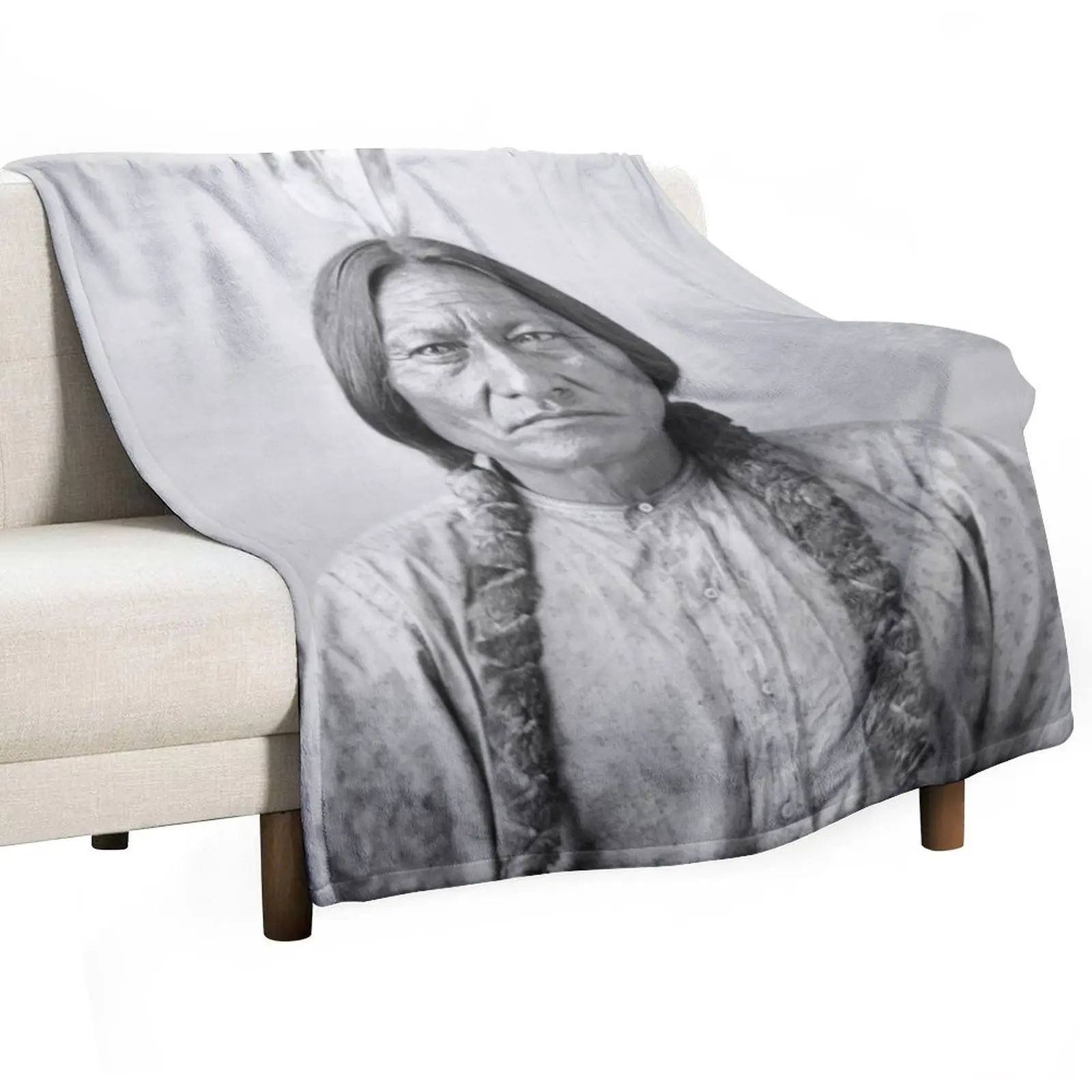 Sitting Bull Hunkpapa Lakota leader Standing Rock United States USA Aboriginal Picture black and white HD High Qua Throw Blanket