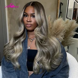 Upgrade 13x4 13x6 Ash Blonde Highlight Lace Front Wigs Human Hair Ash Blonde Body Wave Lace Frontal Wigs Pre Plucked For Women