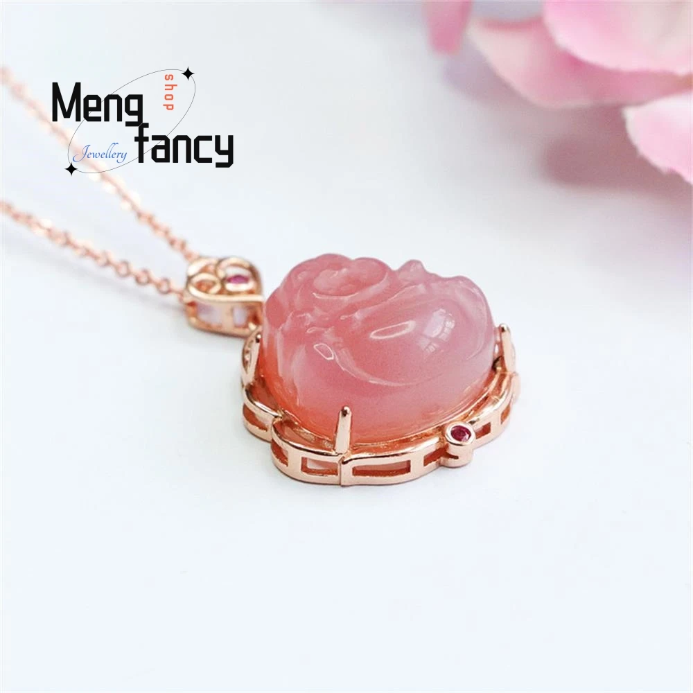 S925 Silver Lnlaid Natural Salt Source Agate Maitreya Buddha Pendant Simple Elegant High-grade Luxury Quality Fashion Jewelry