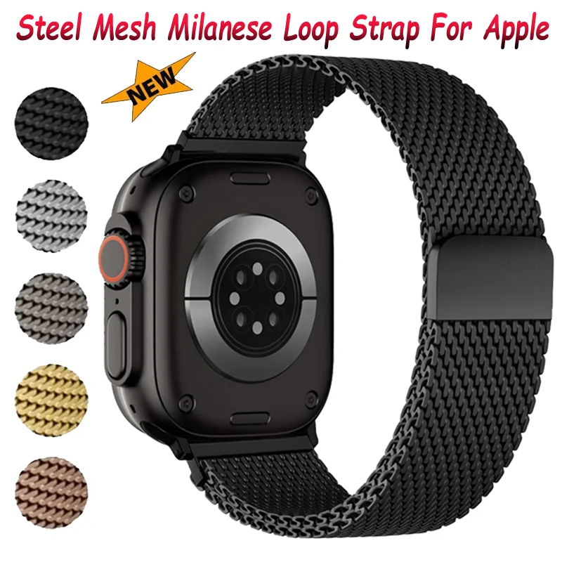 Stahl-Mesh Milanese Loop Armband für Apple Watch Ultra 49mm 11 10 46/42mm Verstellbares Armband iWatch 9 8 7 6 5 4 SE 45/44mm 41/40mm