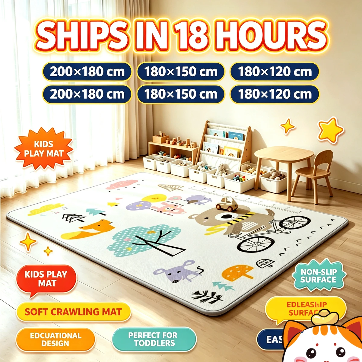 Cartoon Pattern Baby Crawling Mat Foldable Waterproof Non‑Slip XPE Soft Kids Activity Play Mat Portable Floor Game Rug Carpet