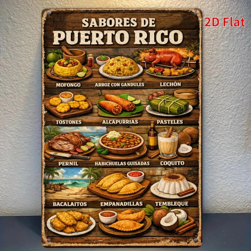 2D Flat - 1pc 11.81X7.87inch - Sign Featuring Puerto Rican Cuisine, Sabores De Puerto Rico Decorative Plaques, Wall Decor