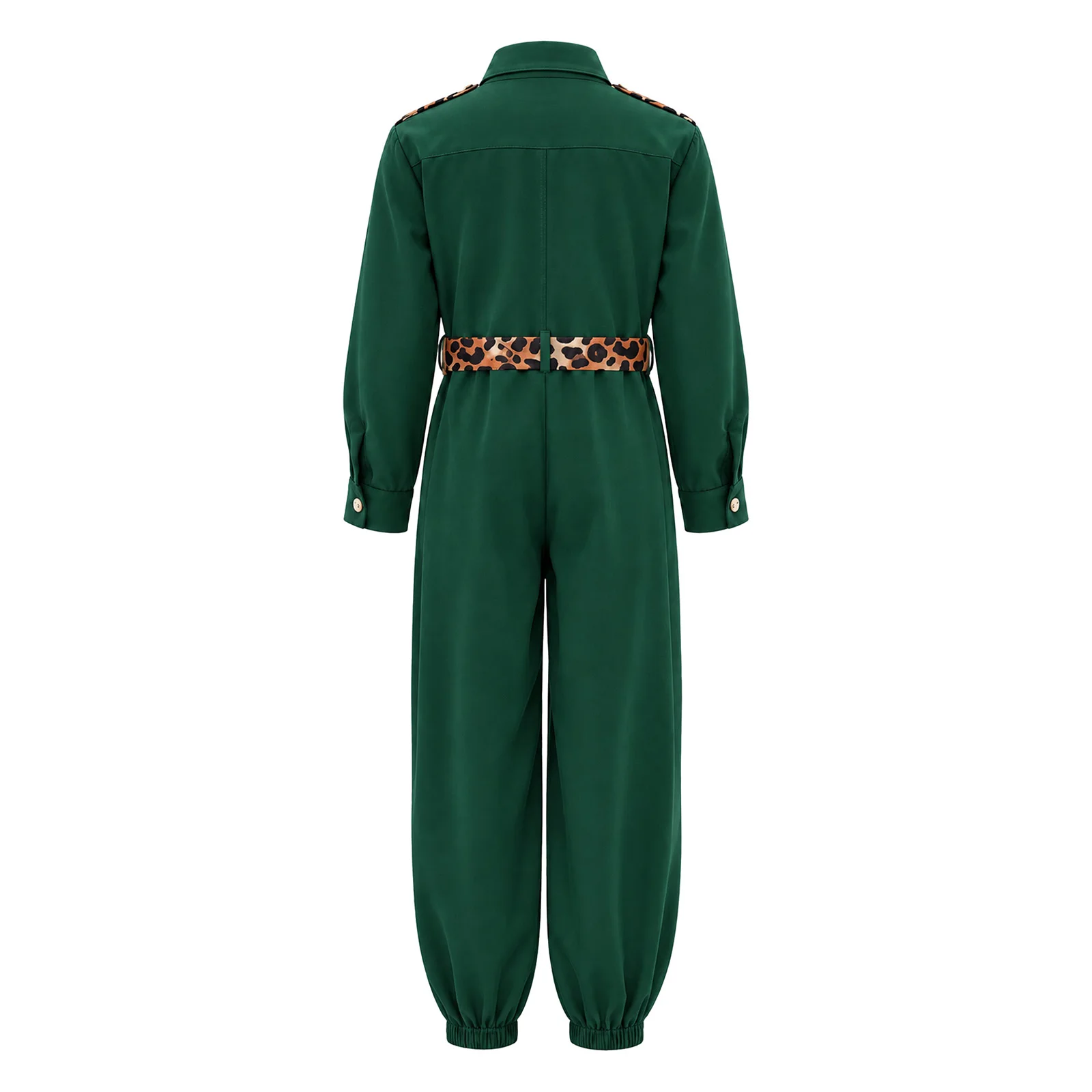 Girls Boys Jungle Explorer Costume Romper Long Sleeve Button Pockets Cargo Jumpsuit And Belt for Festival Parties Outdoor Trips
