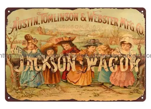 1890s JACKSON WAGON Austin Tomlinson Webster MFG Michiga tin sign retro tins