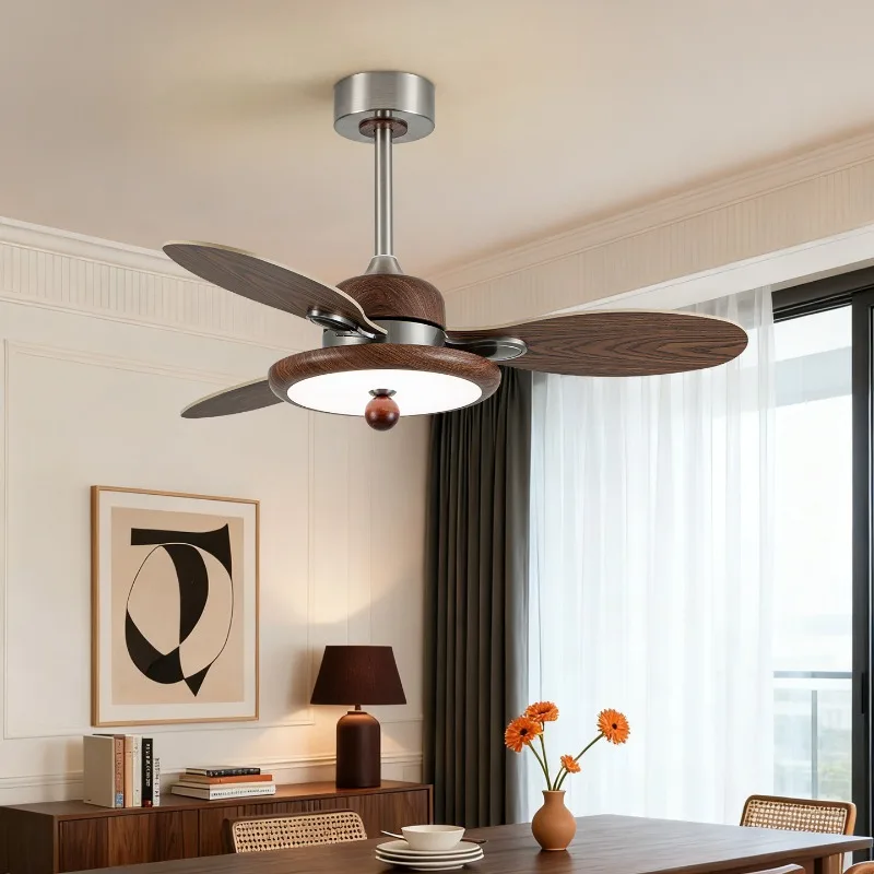 Japanese Vintage Ceiling Fan Light Restaurant High-end Living Room Antique Style Variable Frequency Fan Pendant Lamps Luminaires