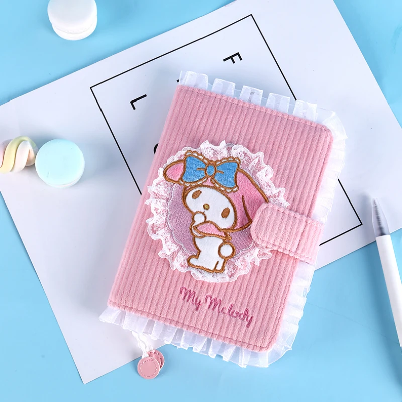 

New Sanrioed Stationery Melody A6 Notebook Girls Kawaii Lace Embroidery Record Schedule Book Notepad Limited Diary Hand Ledger