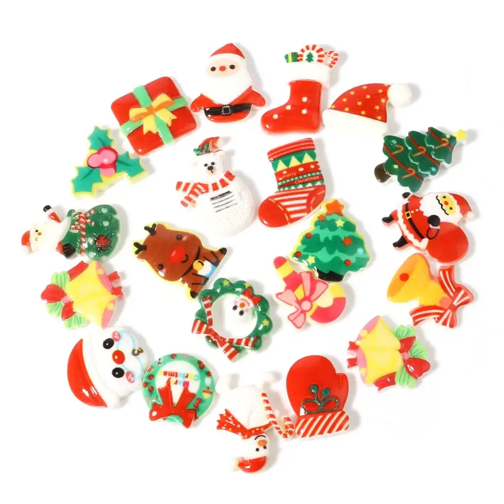 20 PCs Christmas Series Resin Embellishments Christmas Santa Claus Multicolor Resin Cabochon for DIY Christmas Jewelry Gifts