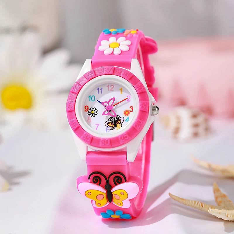 Reloj Infantil Digital Sencillo Manecillas de Mariposa Diseño Relojes de Cuarzo Casual Deportes Púrpura Silicona Niñas Reloj Regalo Reloj de pulsera