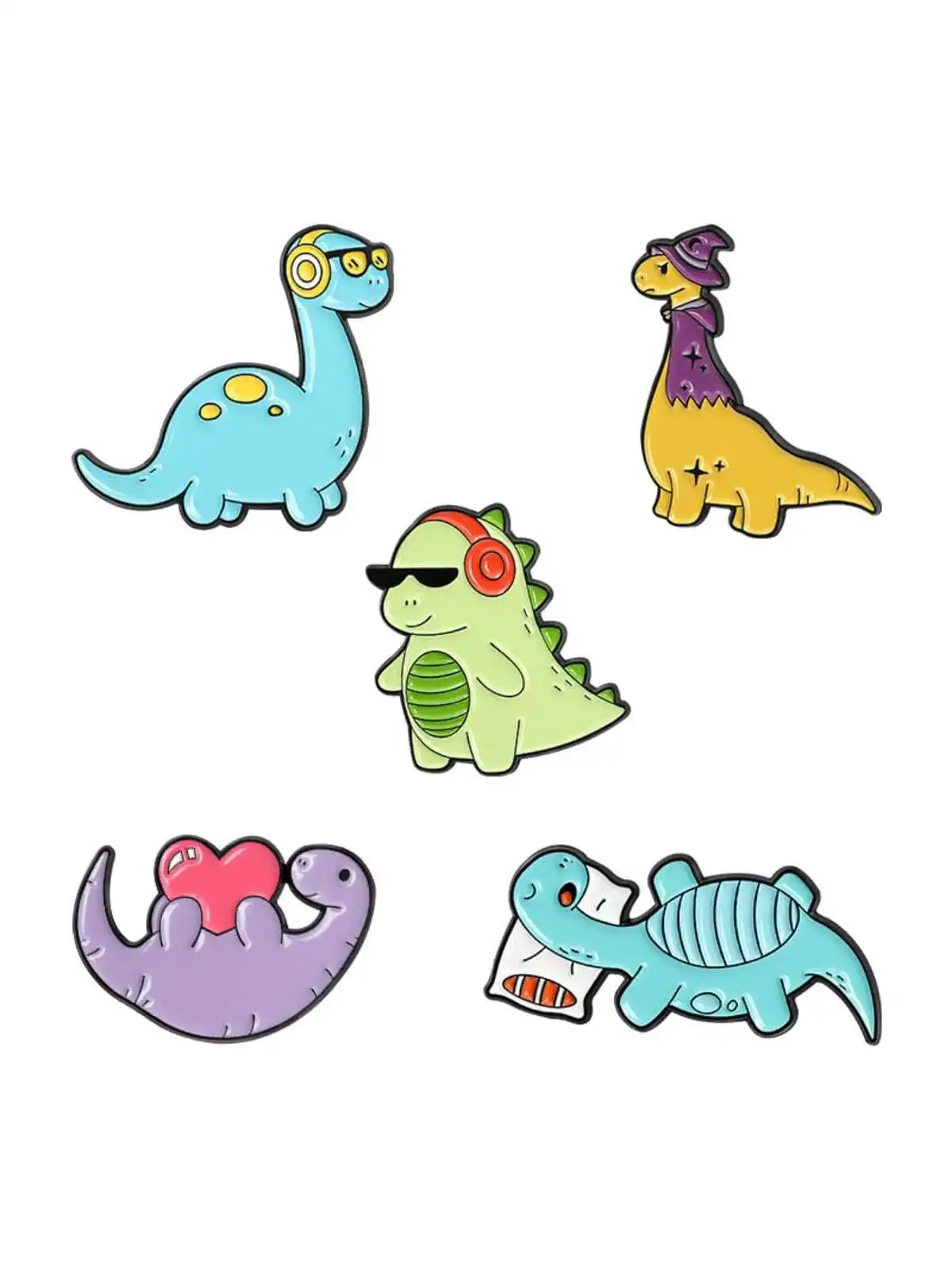 5pcs children cartoon animals watch small dinosaur-shaped alloy brooch, backpack accessories pin badge suitable for daily wear