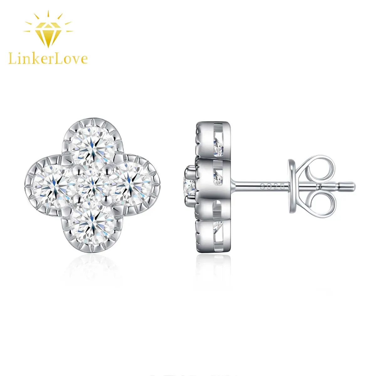 

Серьги-гвоздики LinkerLove S925 из стерлингового серебра с четырехлистным клевером и муассанитом для женщин, с покрытием из белого золота, свадебные ювелирные украшения, подарок