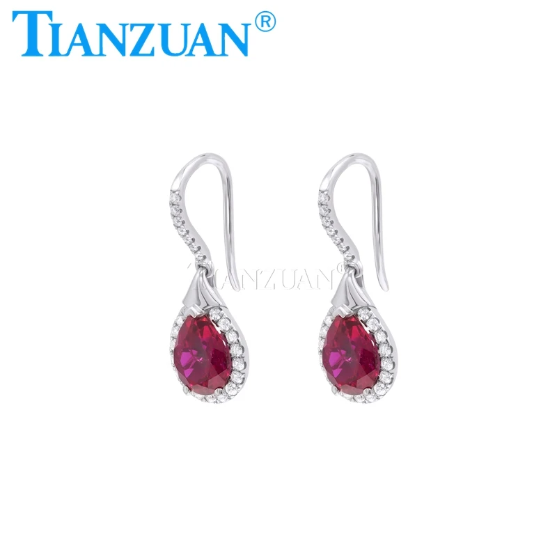 925 Sterling Silver Earrings 6x8 Lab Grown Artificial Ruby Moissanite for Women Gift Fine Wedding Jewelry Earrings