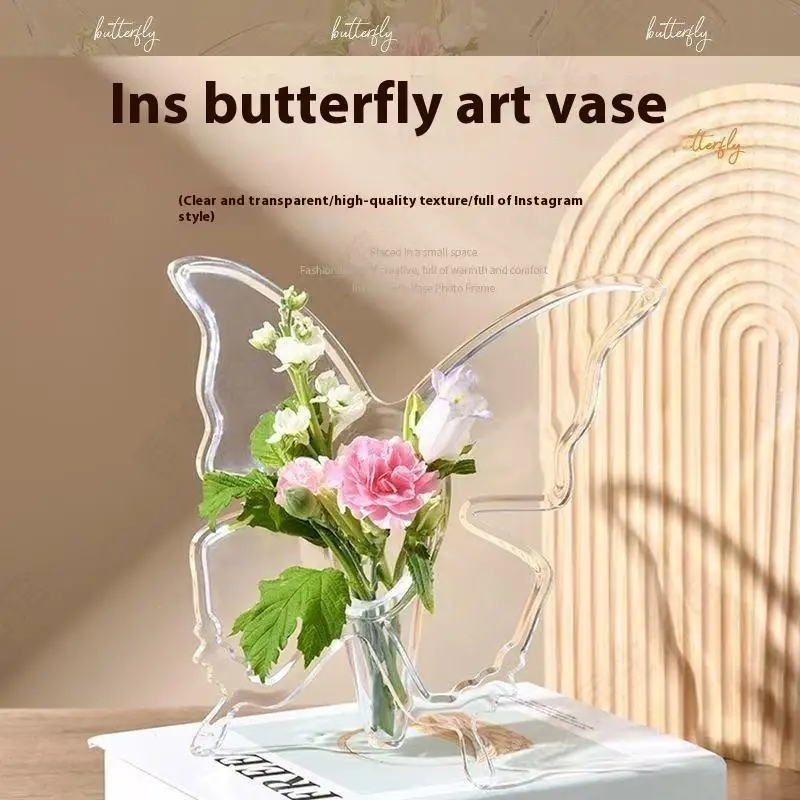 Acryl-Vase mit Schmetterlingsrahmen, moderne Blumenvase, minimalistische klare Schmetterlingsvase, Kunst-Blumenhalter, ästhetische Vase, Heimdekoration