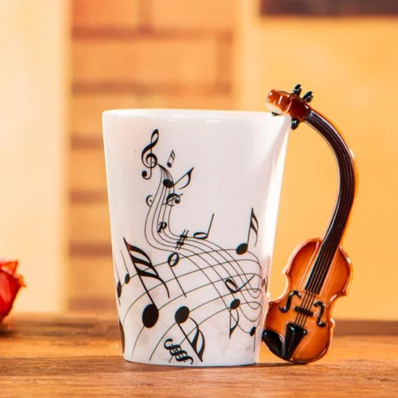 

1pc 240ml Music Ceramic Mug Guitar Violin Style Cute Coffee Cups with Handle Novelty Gifts for Music Lover Birthday Present Kids