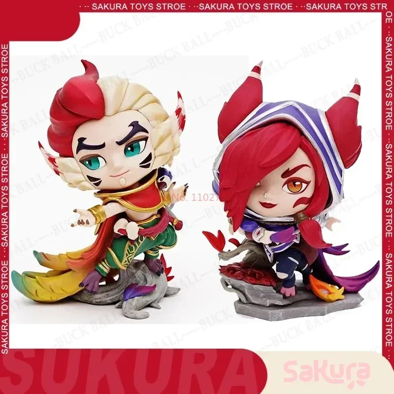 Original League Of Legends Anime Figures 12cm Rakan Xayah Figurine Game Periphery Collection Official Authentic Decor Toys Gifts