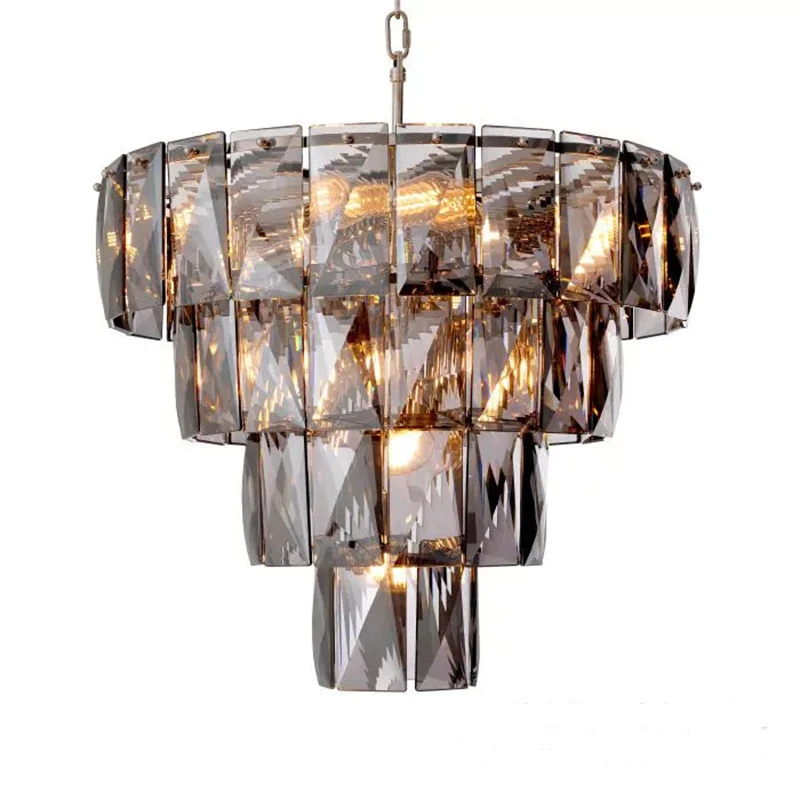 

Vintage Grey Glass American Luxury Large Crystal Chandelier Art Lustre Suspension Lamp for Living Room Kitchen Home Decor Light