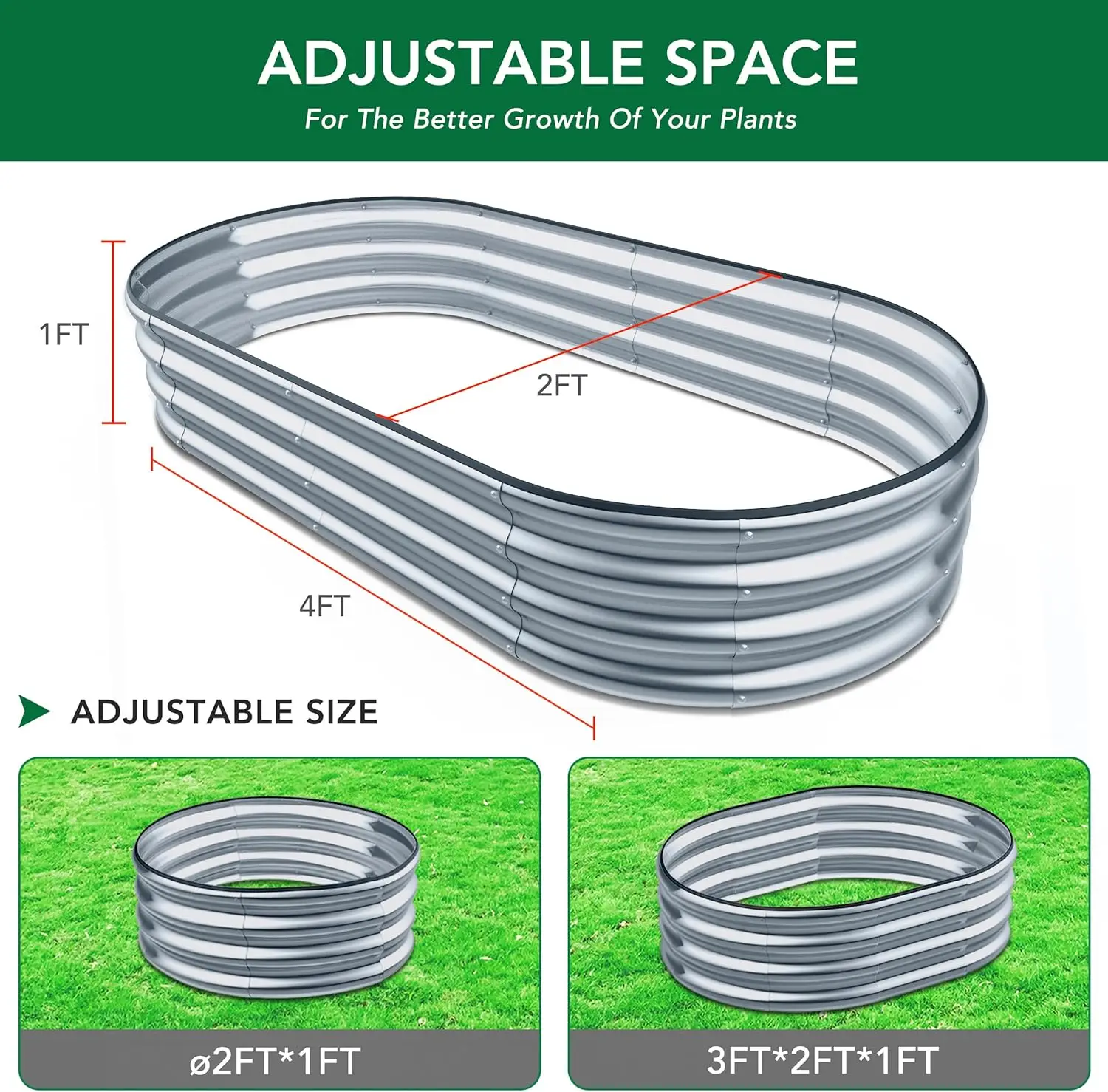 Raised Garden Bed -4×2×1ft Galvanized Planter Box for Outdoor Gardening and Planting, Ideal for Vegetables and Plants