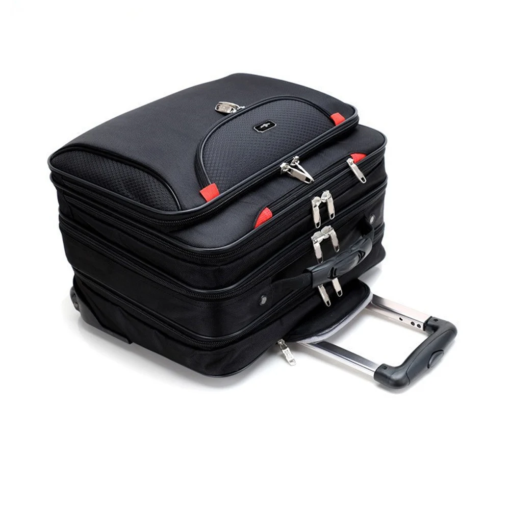 Oxford Fabric Polyester Dark Black Men/Women Telescopic Pull Rod Travel Suitcase 18 Inches Luggage With Fixed Casters