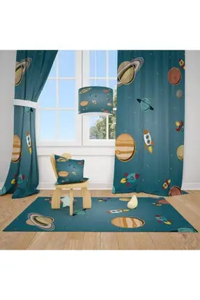 Solar System, spacecraft, stars Children Baby Room Curtain Backdrop Curtain Size: 70x260cm, 70x270cm