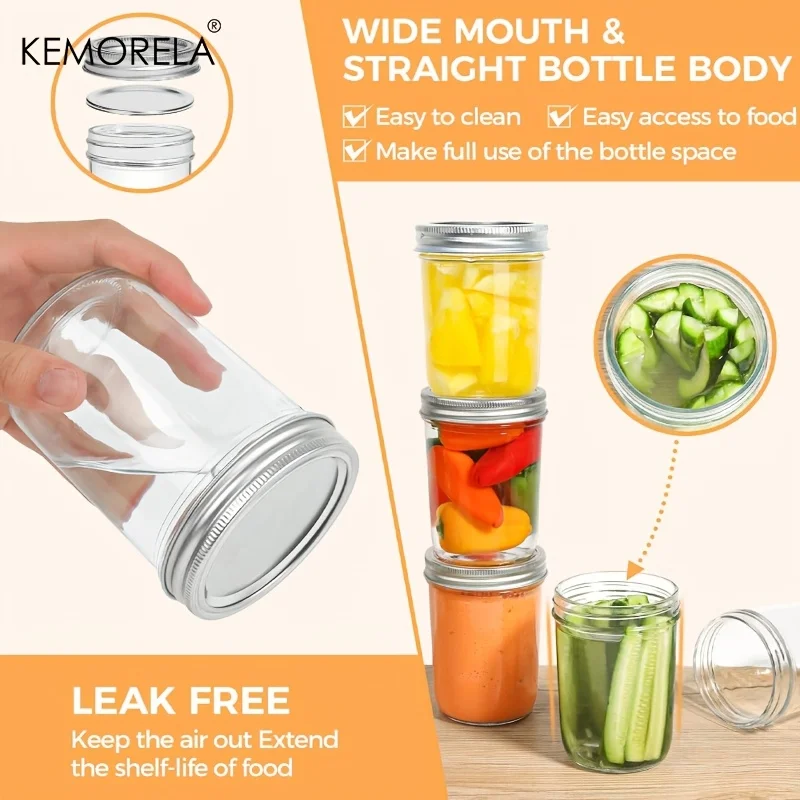 KEMORELA 4PCS Mason Jars 350ML With Lids Transparent Seal Mason Jars Bands Glass Canning Jars for Honey Jam Jelly Coffee Salad