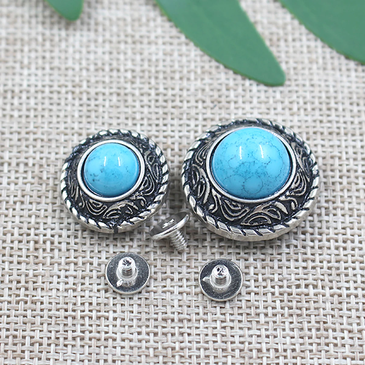 synthetic turquoise Japanese daisy flower Alloy 0.8 1 inch coin round Concho Decor Screw Back rivet mounting Belt Blanket Wallet
