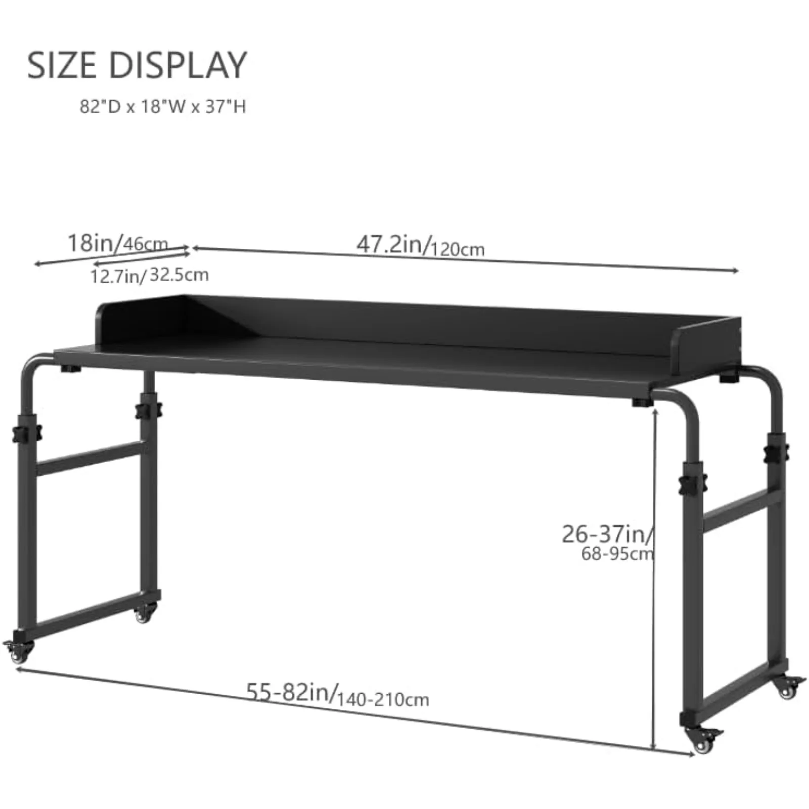 US Overbed Table with Wheels, Queen Size Mobile Computer Desk Standing Workstation Laptop Cart, Over Bed Table with Heavy