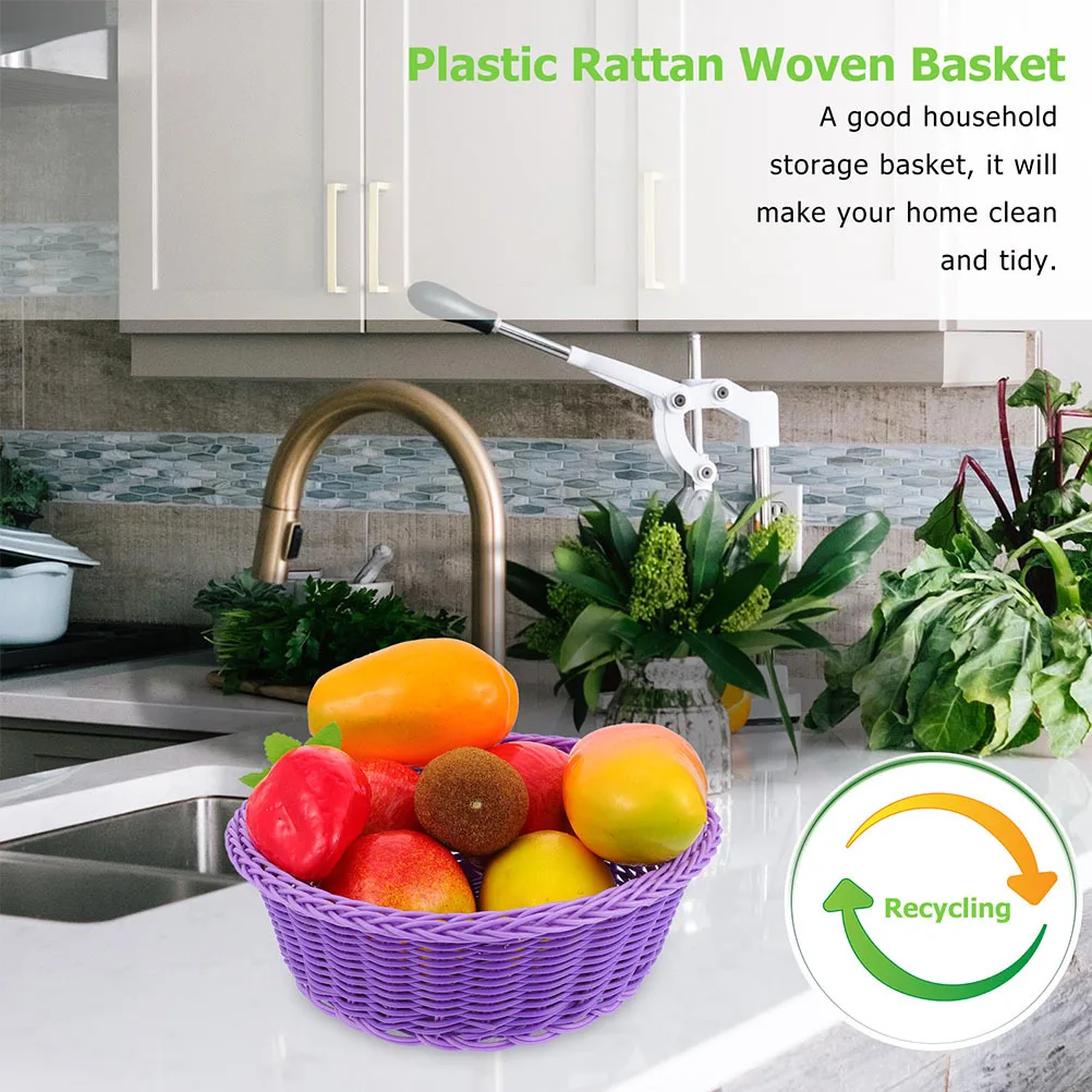 

2Pcs Woven Fruit Basket Natural Rattan Imitation Decorative Storage Kitchen Countertop Organizer Storage Basket