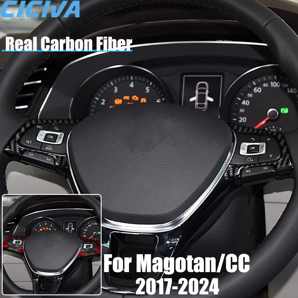

Автомобильные аксессуары из настоящего углеродного волокна, кнопка на руль, мягкая наклейка для Volkswagen Magotan/CC 2017 2018 19 20 21 22 23 24