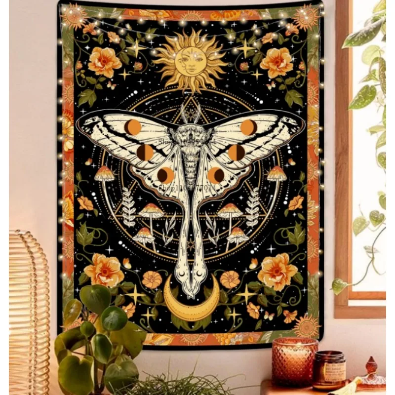 

Оранжевый моточный гобелен, винтажный цветочный гобелен, винтажный грибной гобелен, подходит для спальни, гостиной, общежития