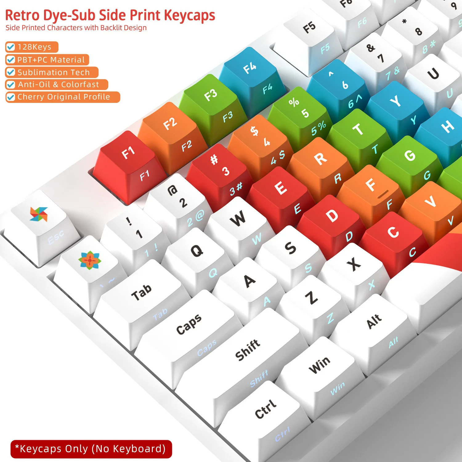 Retro Side Backlight Set Keycaps 128 Keys PBT Material Cherry Profile DYE-SUB For MX Switch Mechanical Keyboard ISO ANSI Layout