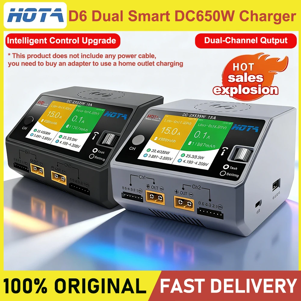 HOTA D6 Dual Smart Charger 15A DC650W with Built-in Micro USB Port for Lipo LiIon NiMH Batteries Compatible with iPhone Samsung - image 1 of 6