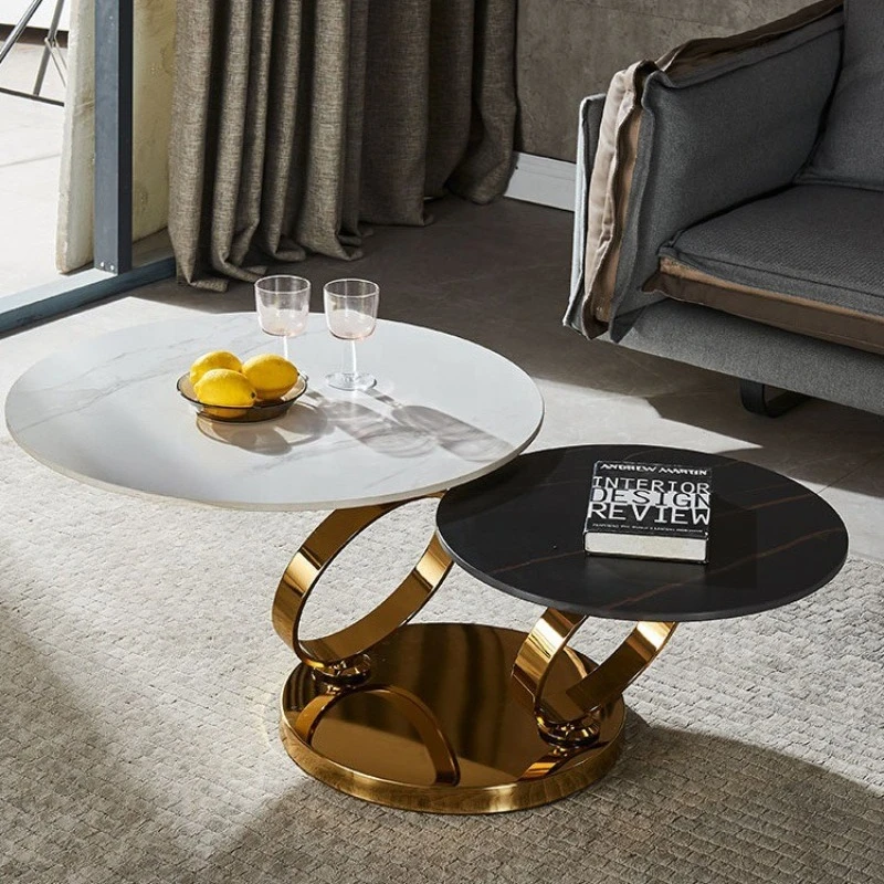 

minimalist modern rock slab rotatable multi-functional small apartment creative round retractable coffee table