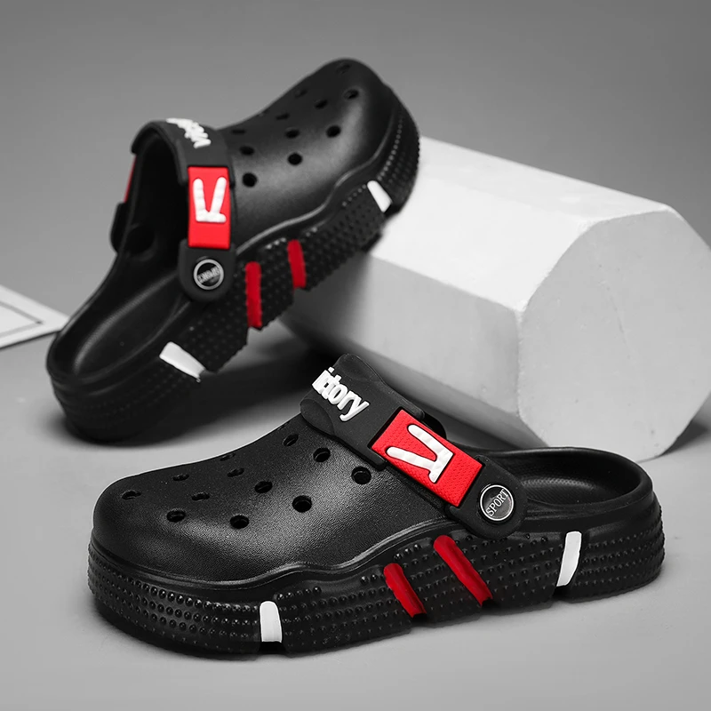 

Мужские летние сандалии с вырезами, новые садовые туфли на толстой подошве из ЭВА, нескользящие, для активного отдыха, пляжа и отпуска, мужские шлепанцы