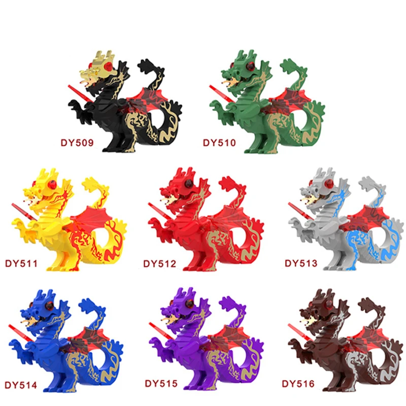 Décennie s de construction de figurines d\'animaux médiévaux pour enfants, mini modèle de briques, jouets de films magiques, dragon, wapiti,