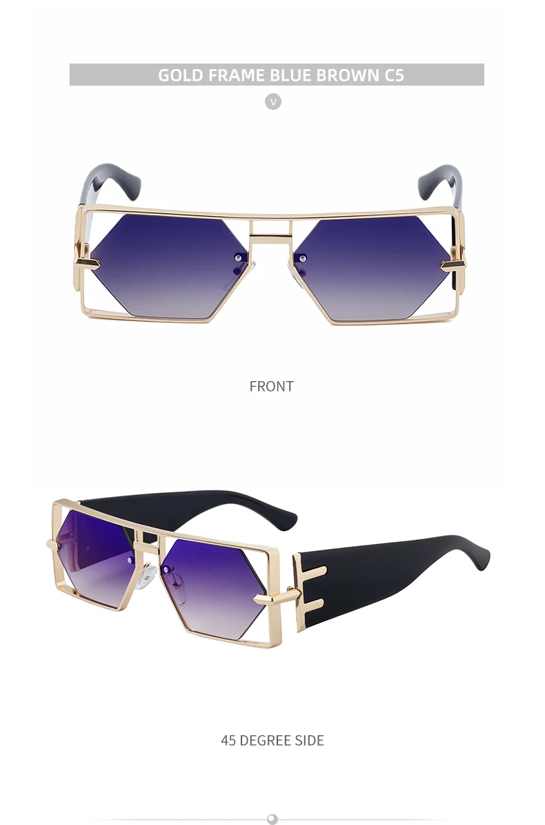Steampunk Rechteckige Sonnenbrille für Damen und Herren 2026 Luxuriöser Hohler Metallrahmen Sonnenbrillen Vintage Punk Sechseckige Brillen UV400 Schutz – Detail 15