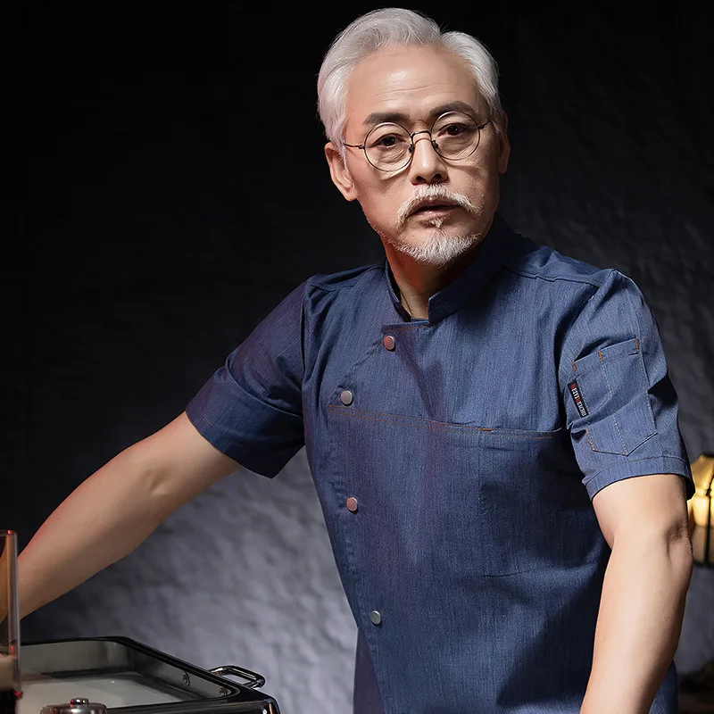 Hotel Restaurant Kitchen Work Uniform Short Sleeve Chef Jacket Bakery Pastry Chef Summer White Kitchen Coat