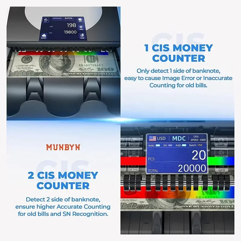 Portable Bill Counting Cash Money Counter for Mixed Denominations Automatic Currency Counter with Fast Speed and High
